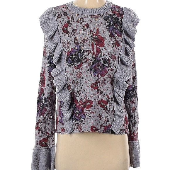 Free People ruffle floral sweater bell sleeve size L NWT - Picture 3 of 16